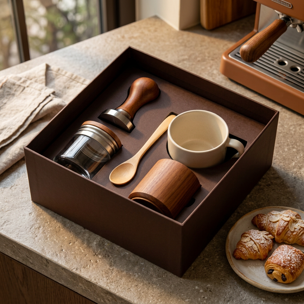 Coffee gift presentation in a weekend coffee setting