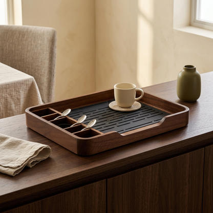 Coffee tray on a breakfast sideboard
