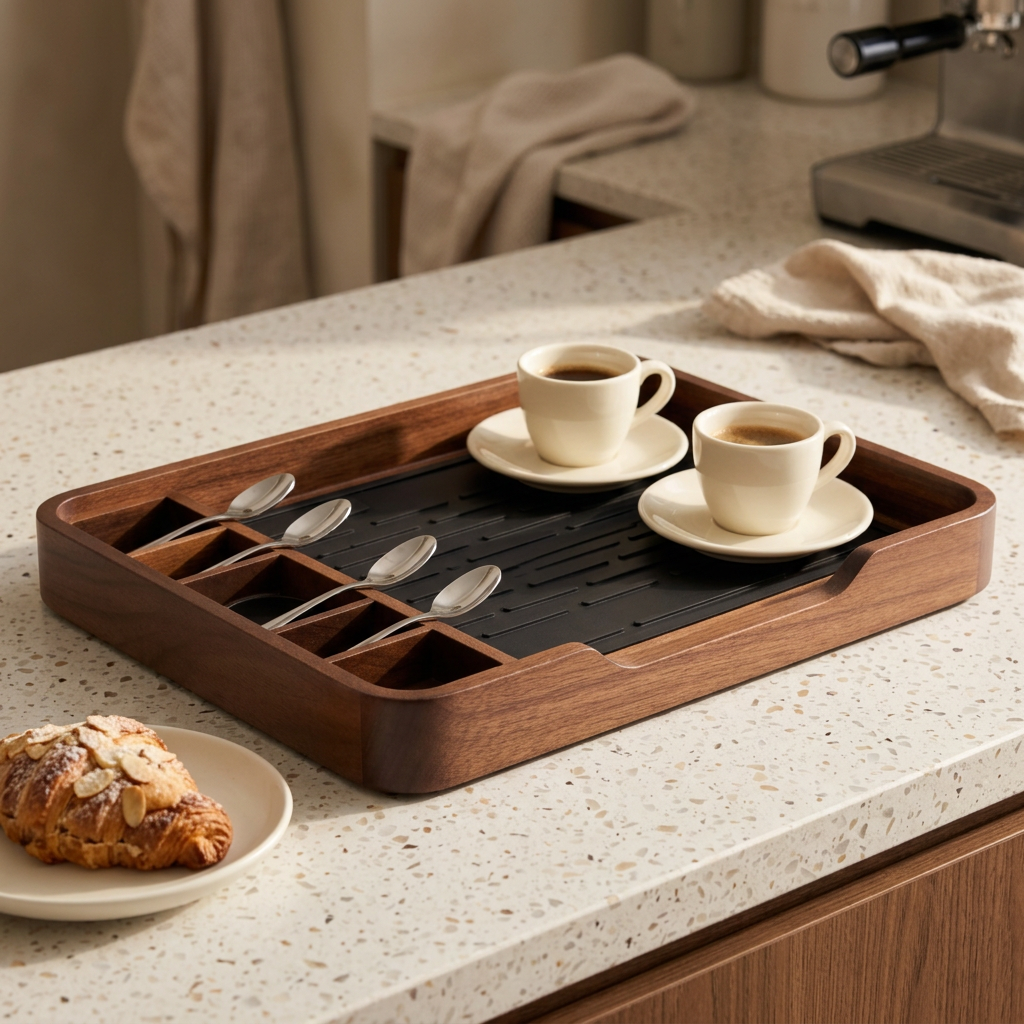 Coffee organizer tray in a weekend coffee setting