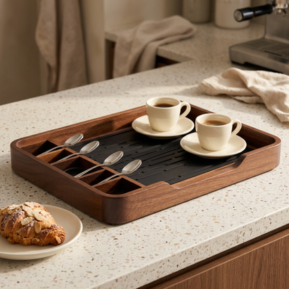 Coffee organizer tray in a weekend coffee setting