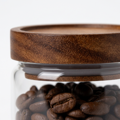 Close-up of a brown wood-look jar lid and visible ring